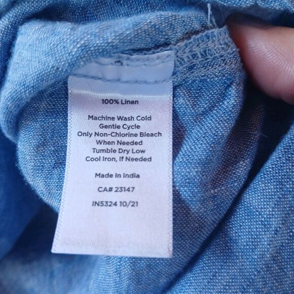 Talbots 100% Linen Roll Tab Long Sleeve Button Shirt Blouse Top Blue Size MP - Picture 8 of 10